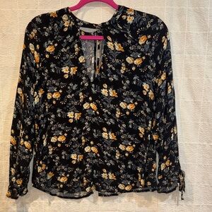 American Eagle Outfitters Black and Yellow Floral Blouse